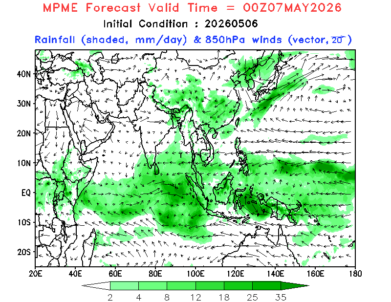 Rainfall and 850 hPa wind forecast, IITM-ERPAS